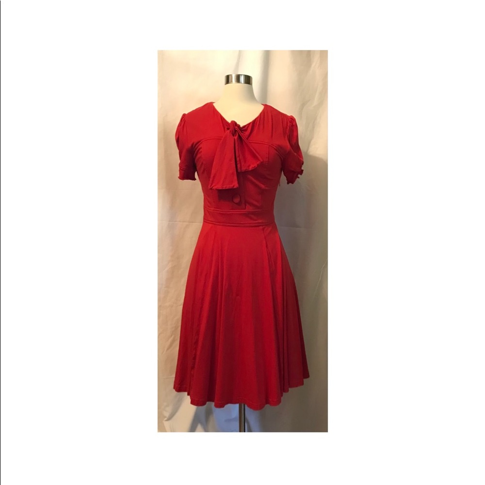 eShakti Knit Fit-Flare Red Dress w/ Bow
